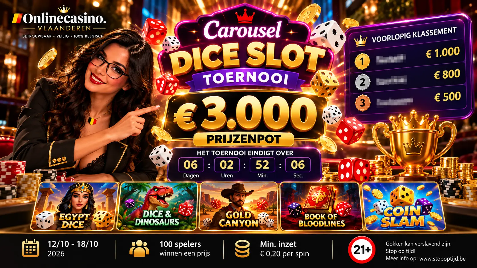Carousel lanceert Dice Slot-toernooi met € 3.000 prijzenpot: 100 spelers vallen in de prijzen