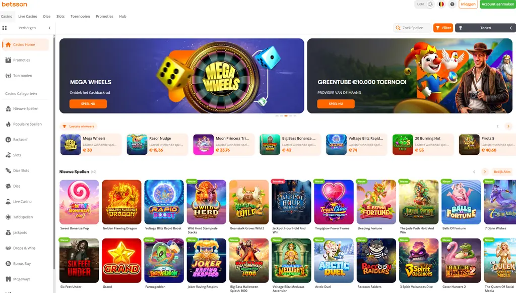 Betsson Casino Belgie lobby