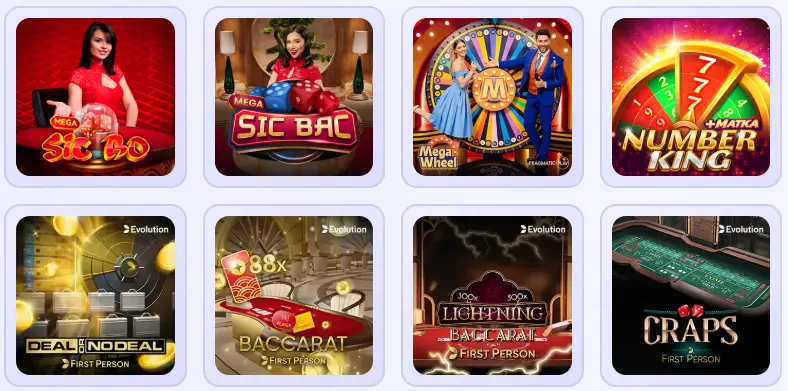 Selectie van (live) tafelspellen bij Casino Elite België