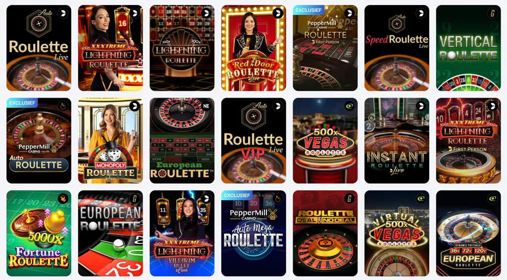 PepperMill Casino biedt meer dan 50 unieke Roulette spellen aan.